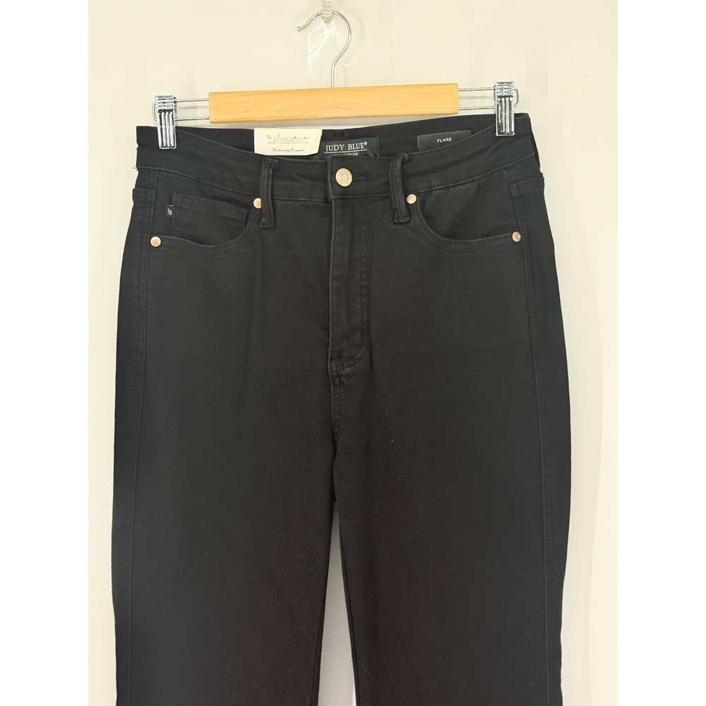 Judy Blue New Black Flare Jeans Whimsigoth High Rise Raw Hem 28 Indie Boho - Picture 3 of 11